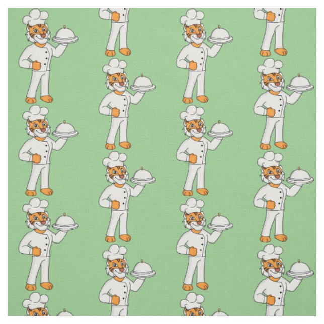 Cute funny tiger chef cartoon illustration  fabric (Swatch)