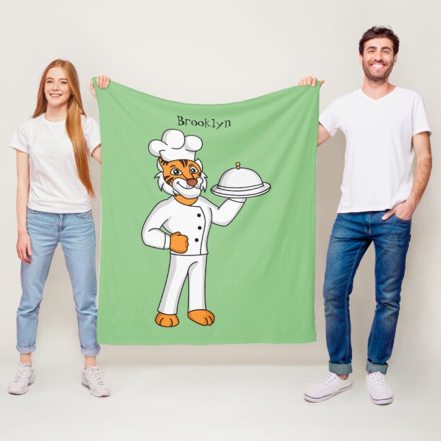 Cute funny tiger chef cartoon illustration fleece blanket (In Situ)