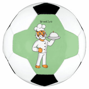 Cute funny tiger chef cartoon illustration football