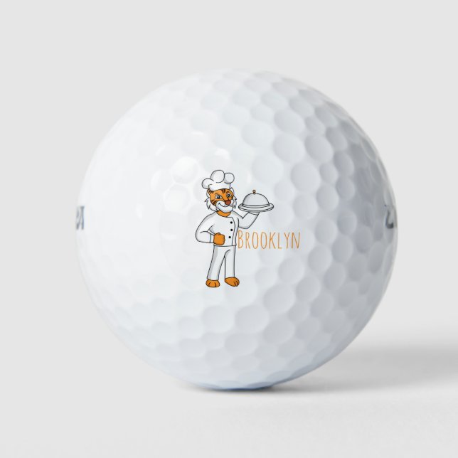 Cute funny tiger chef cartoon illustration golf balls (Front)