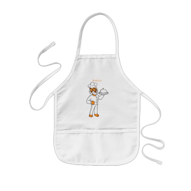Cute funny tiger chef cartoon illustration kids apron (Front)