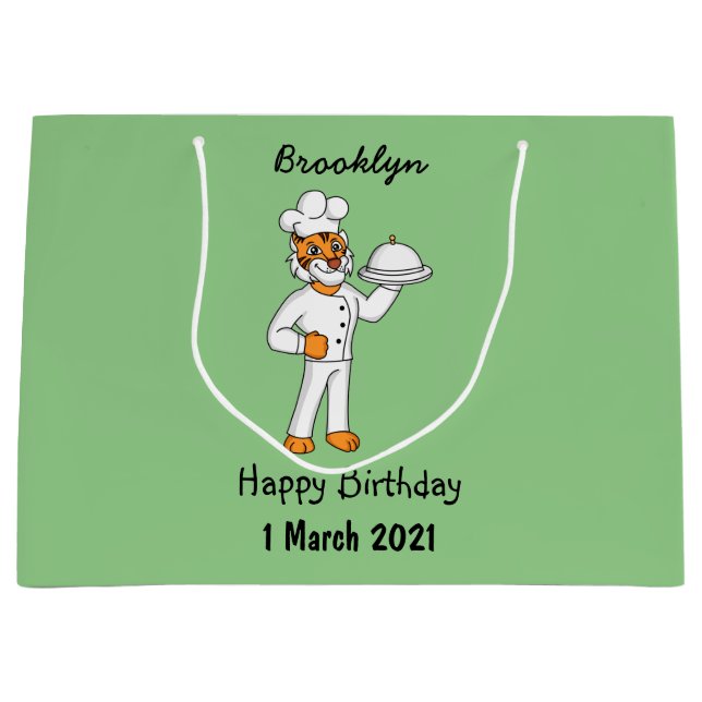 Cute funny tiger chef cartoon illustration  large gift bag (Front)