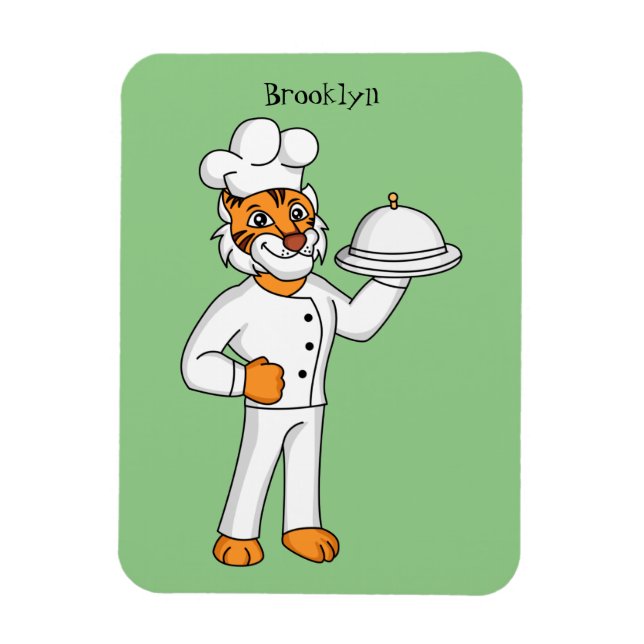 Cute funny tiger chef cartoon illustration magnet (Vertical)