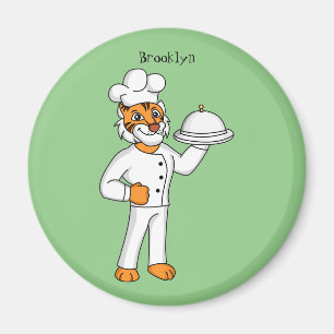 Cute funny tiger chef cartoon illustration magnet