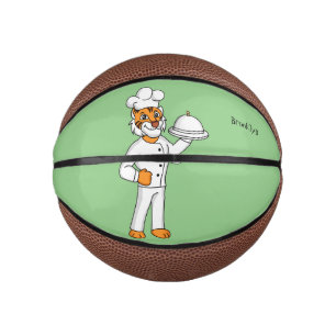 Cute funny tiger chef cartoon illustration mini basketball