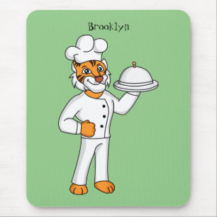 Cute funny tiger chef cartoon illustration mouse mat