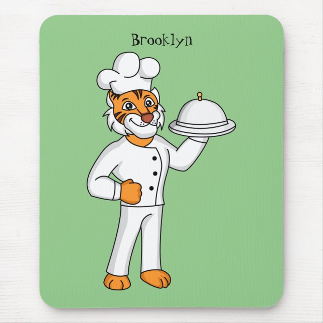 Cute funny tiger chef cartoon illustration mouse mat (Front)