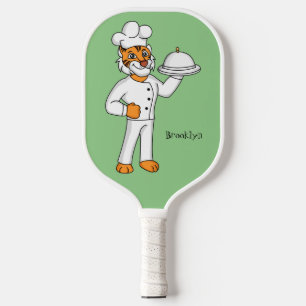 Cute funny tiger chef cartoon illustration pickleball paddle