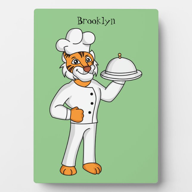 Cute funny tiger chef cartoon illustration plaque (Front)