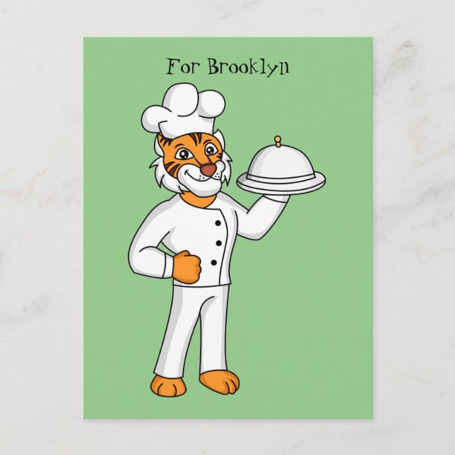 Cute funny tiger chef cartoon illustration postcard (Front)