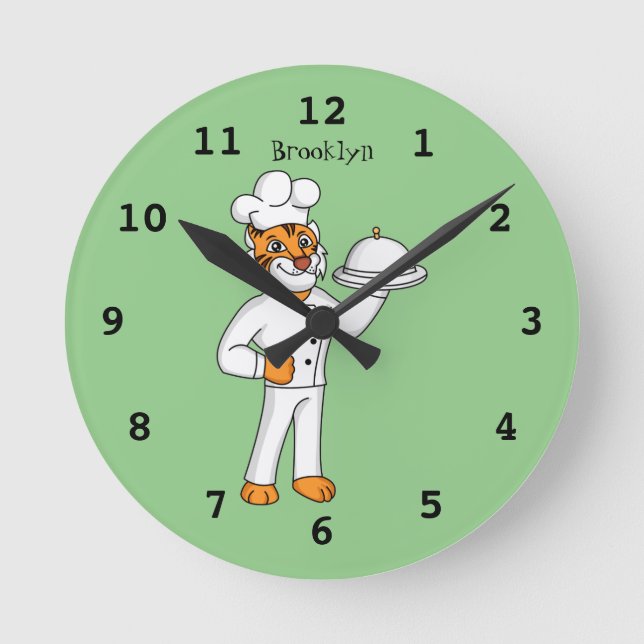 Cute funny tiger chef cartoon illustration  round clock (Front)