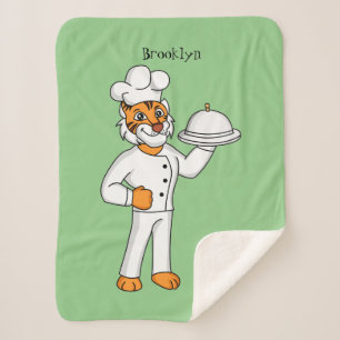 Cute funny tiger chef cartoon illustration sherpa blanket