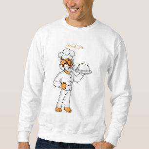 Cute funny tiger chef cartoon illustration sweatshirt