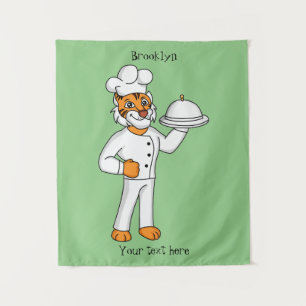 Cute funny tiger chef cartoon illustration tapestry