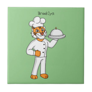 Cute funny tiger chef cartoon illustration tile