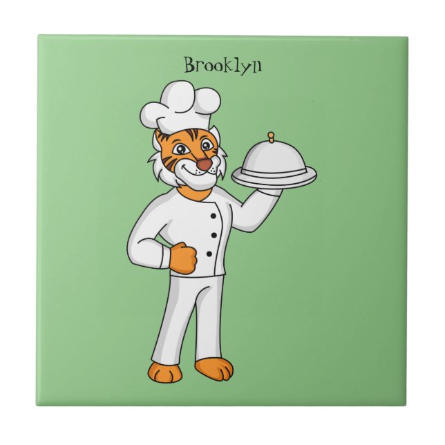 Cute funny tiger chef cartoon illustration  tile (Front)
