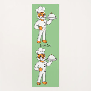 Cute funny tiger chef cartoon illustration yoga mat