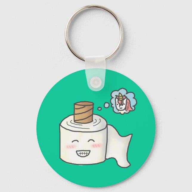 Cute Funny Toilet Paper Dreaming It is Unicorn Key Ring (Front)