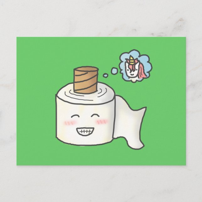 Cute Funny Toilet Paper Dreaming It is Unicorn Postcard (Front)