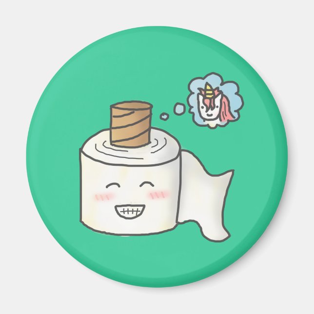 Cute Funny Toilet Paper Dreaming Unicorn Magnet (Front)