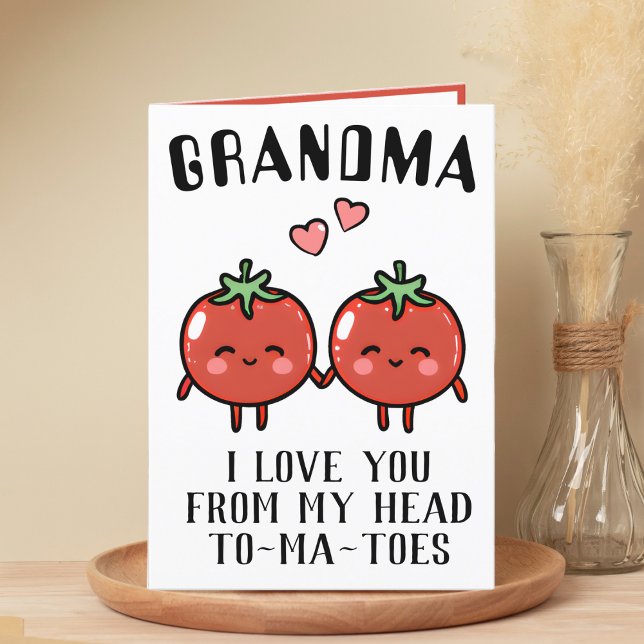Cute Funny Tomato Pun Grandma Happy Birthday Thank You Card (funny tomato birthday card for grandmother)