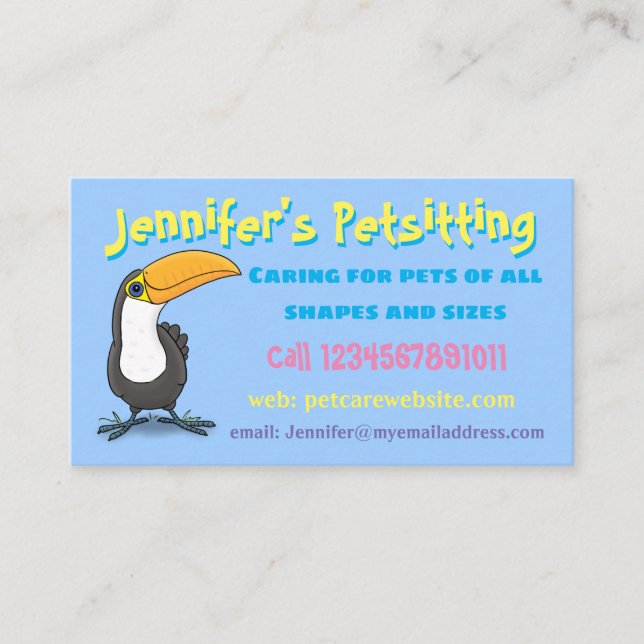 Cute funny Toucan bird pet sitting service Business Card (Front)