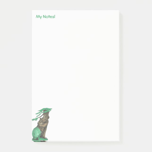 Cute Funny Tree Hugging Bear Fancy Green Leggings Post-it Notes (Front)