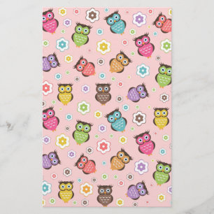 Cute funny trendy owls and flowers pattern
