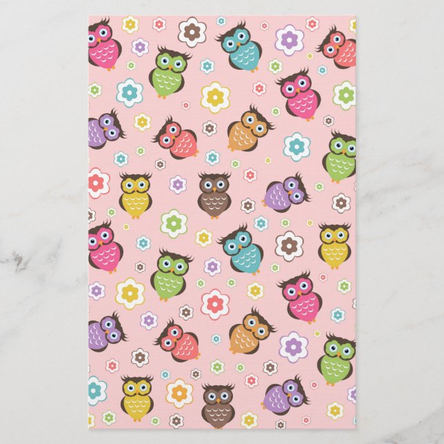 Cute funny trendy owls and flowers pattern (Front)