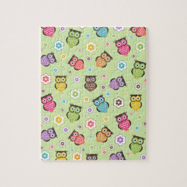 Cute funny trendy owls and flowers pattern jigsaw puzzle (Vertical)