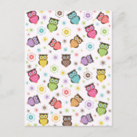 Cute funny trendy owls and flowers pattern