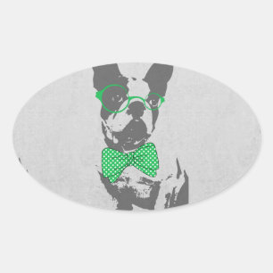 Cute funny trendy vintage animal French bulldog Oval Sticker
