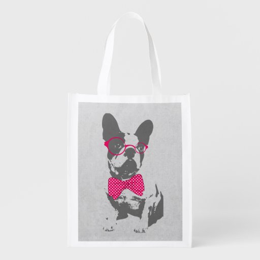 Image of Cute funny trendy vintage animal French bulldog Reusable Grocery Bag