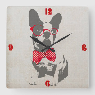 Cute funny trendy vintage animal French bulldog Square Wall Clock