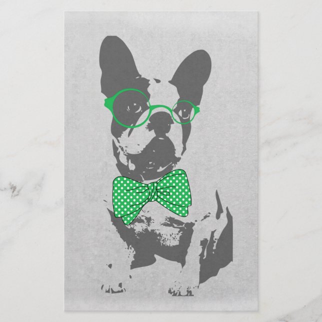 Cute funny trendy vintage animal French bulldog Stationery (Front)