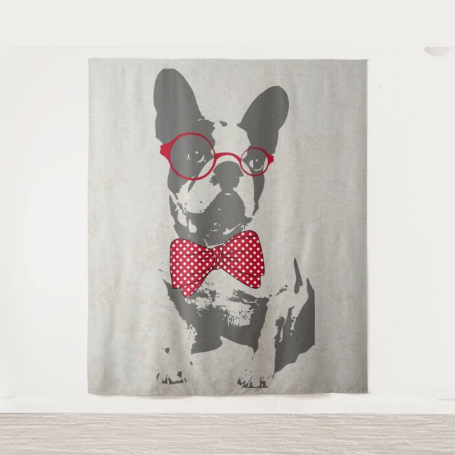 Cute funny trendy vintage animal French bulldog Tapestry (Front)