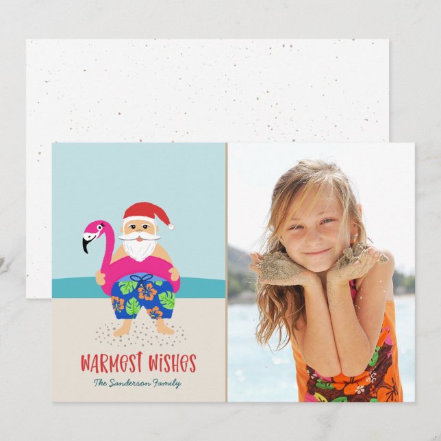 Cute Funny Tropical Beach Santa Photo Christmas Holiday Card (Front/Back)