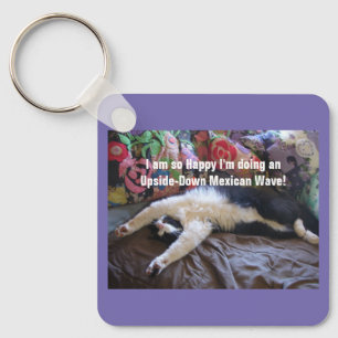 Cute Funny Tuxedo Cat Mexican Wave cats Key Ring
