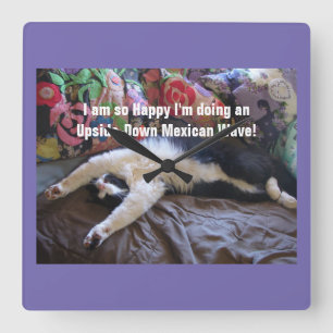 Cute Funny Tuxedo Cat Mexican Wave cats Square Wall Clock