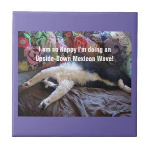 Cute Funny Tuxedo Cat Mexican Wave cats Tile