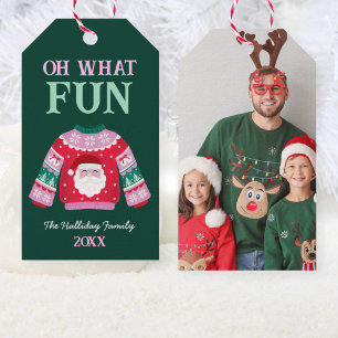 Cute Funny Ugly Sweater Santa Family Photo Gift Tags