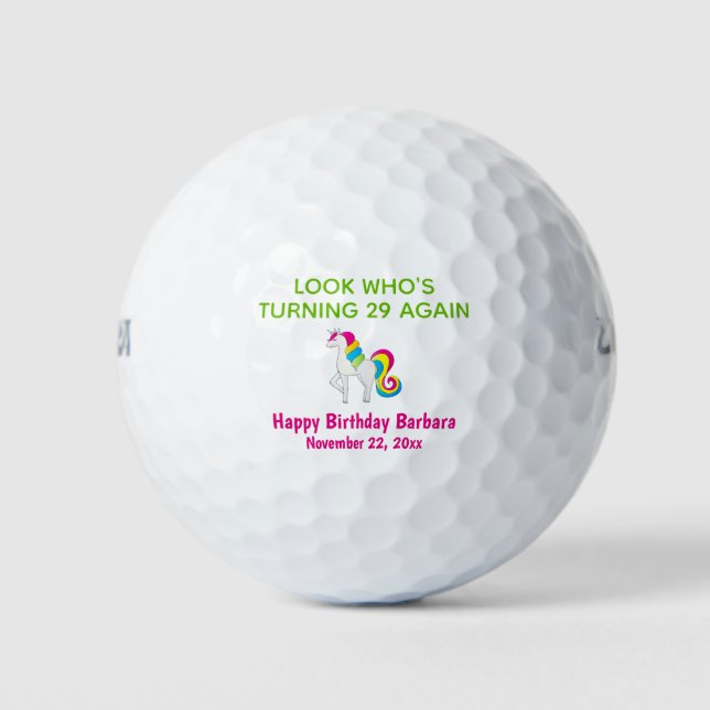 Cute Funny Unicorn Birthday Golf Balls (Front)