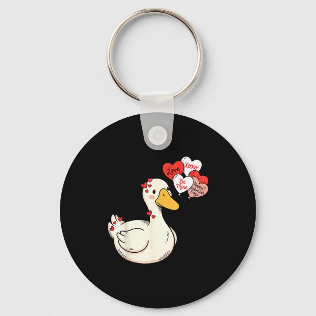 Cute Funny Valentine Silly Gooses Duck Love Matchi Key Ring (Front)