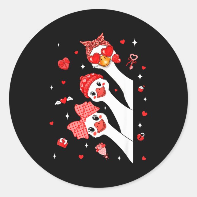Cute Funny Valentine Silly Gooses Heart Love Match Classic Round Sticker (Front)
