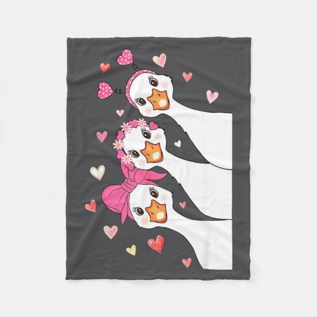 Cute Funny Valentine Silly Gooses Heart Love Match Fleece Blanket (Front)