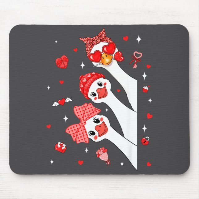 Cute Funny Valentine Silly Gooses Heart Love Match Mouse Mat (Front)