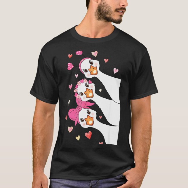 Cute Funny Valentine Silly Gooses Heart Love Match T-Shirt (Front)