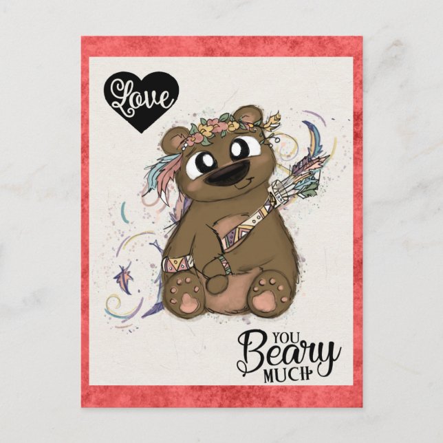 Cute Funny Valentines Day Bear Cupid Postcard (Front)