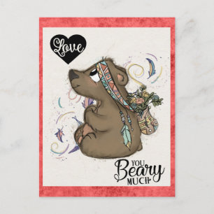 Cute Funny Valentines Day Bear Floral Postcard