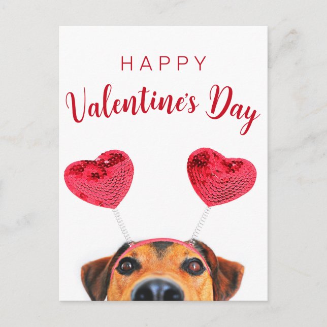 Cute Funny Valentine's Day Dog Heart Headband Holiday Postcard (Front)